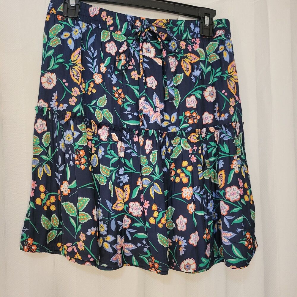 Ann Taylor Loft Outlet Skirt Womens Size Small Navy Blue Floral Tiered Short Nwt